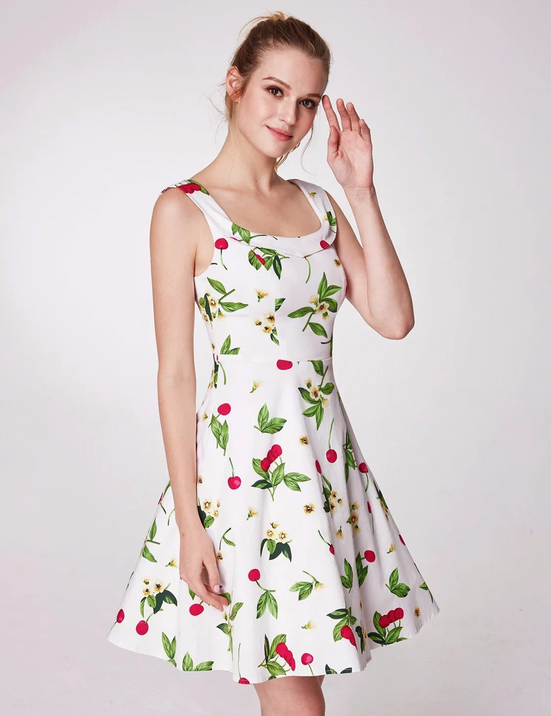 Alisapan Women's Floral Print Unadjustable Straps U Neck Short Prom Dress AS05973