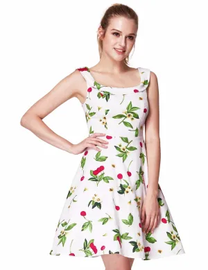 Alisapan Women's Floral Print Unadjustable Straps U Neck Short Prom Dress AS05973
