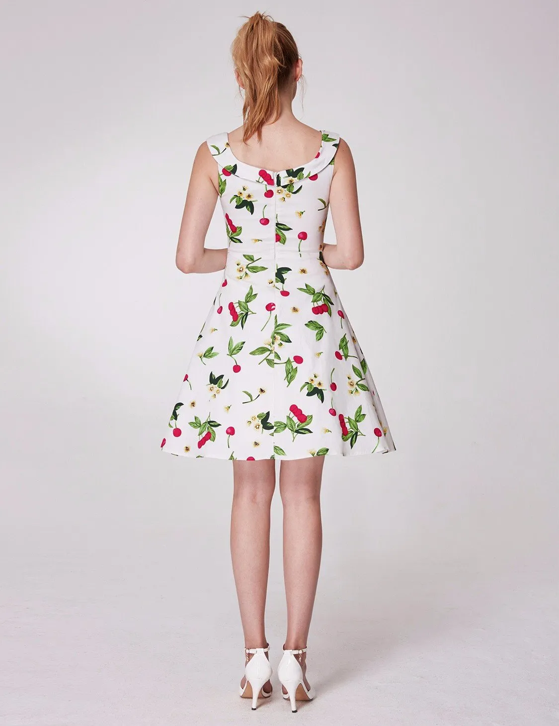 Alisapan Women's Floral Print Unadjustable Straps U Neck Short Prom Dress AS05973