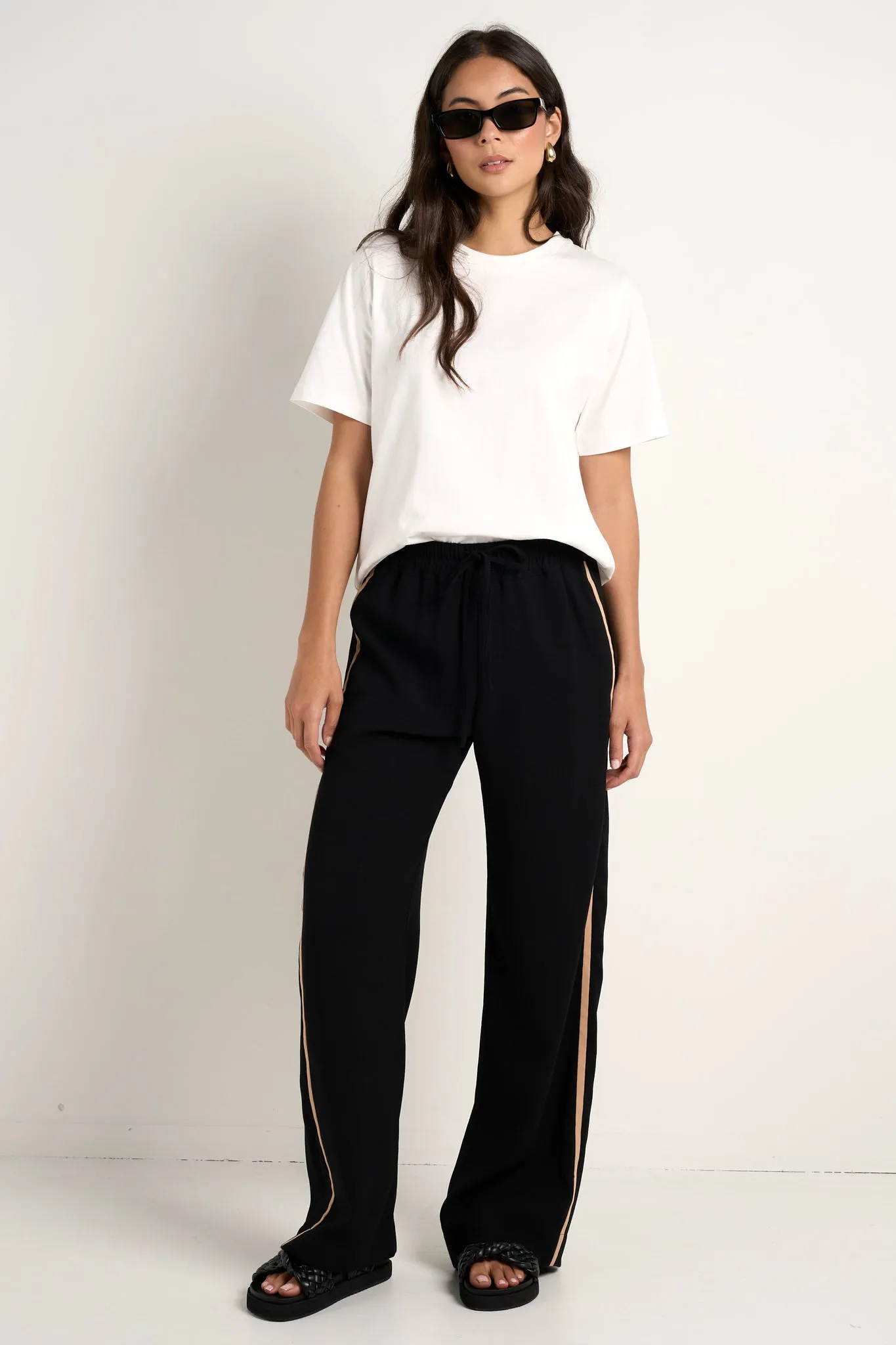 AMONG THE BRAVE CONFIDANT SIDE STRIPE CREPE WIDE PANTS