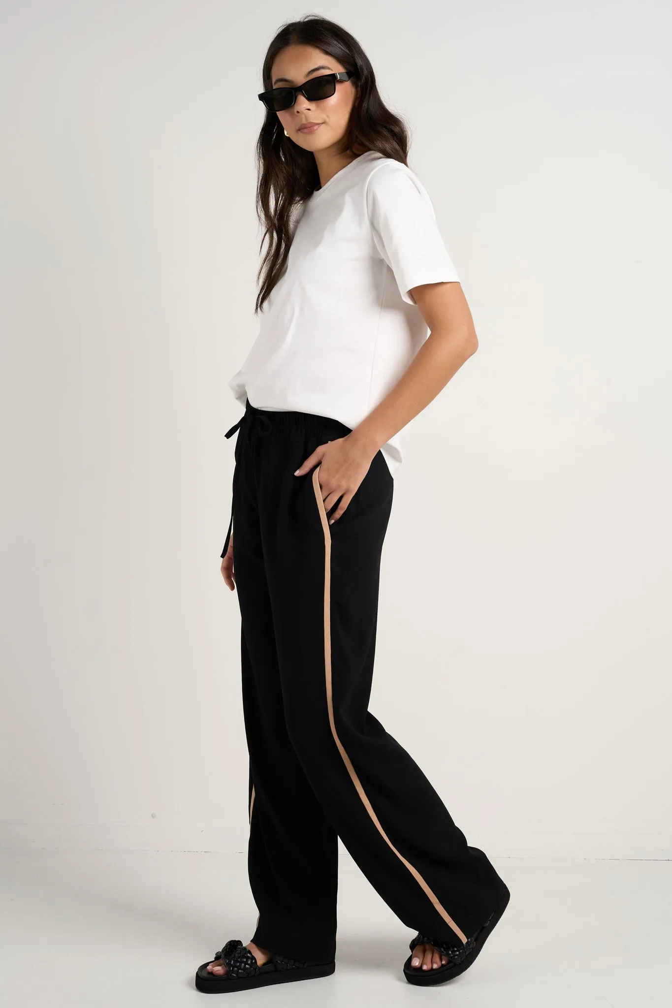 AMONG THE BRAVE CONFIDANT SIDE STRIPE CREPE WIDE PANTS