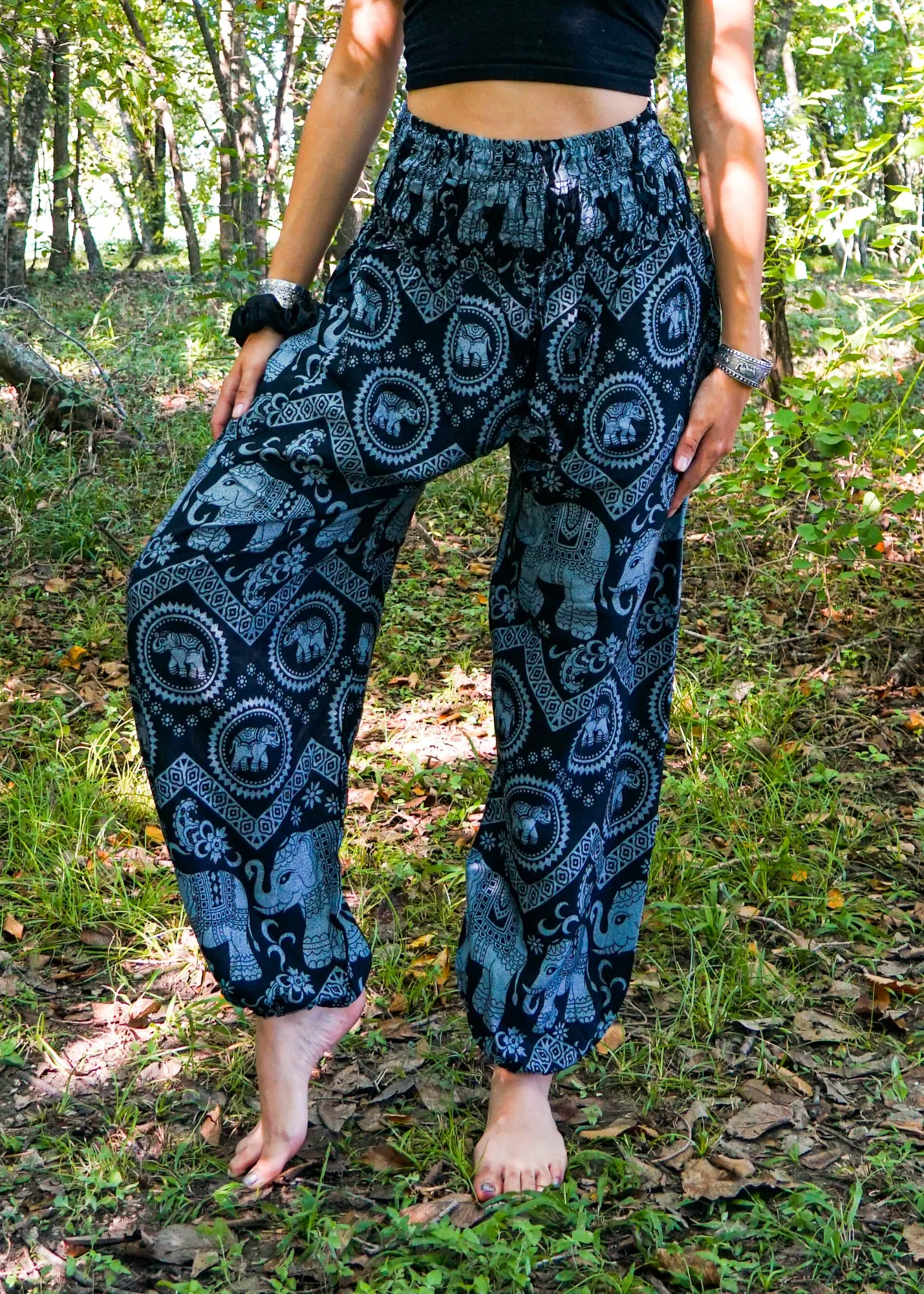 Black Wild Elephant Harem Pants