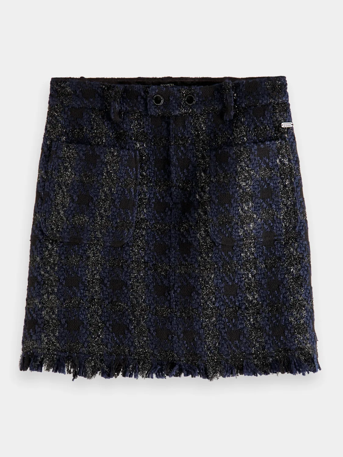 Boucle tweed check mini skirt
