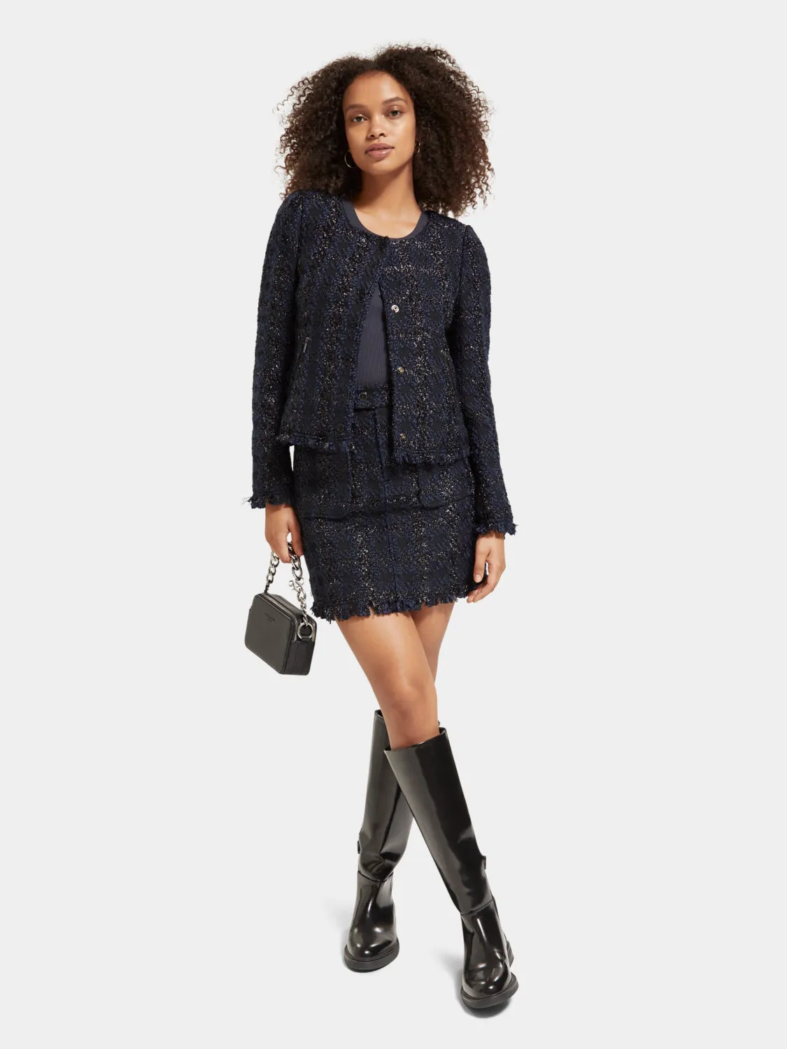 Boucle tweed check mini skirt