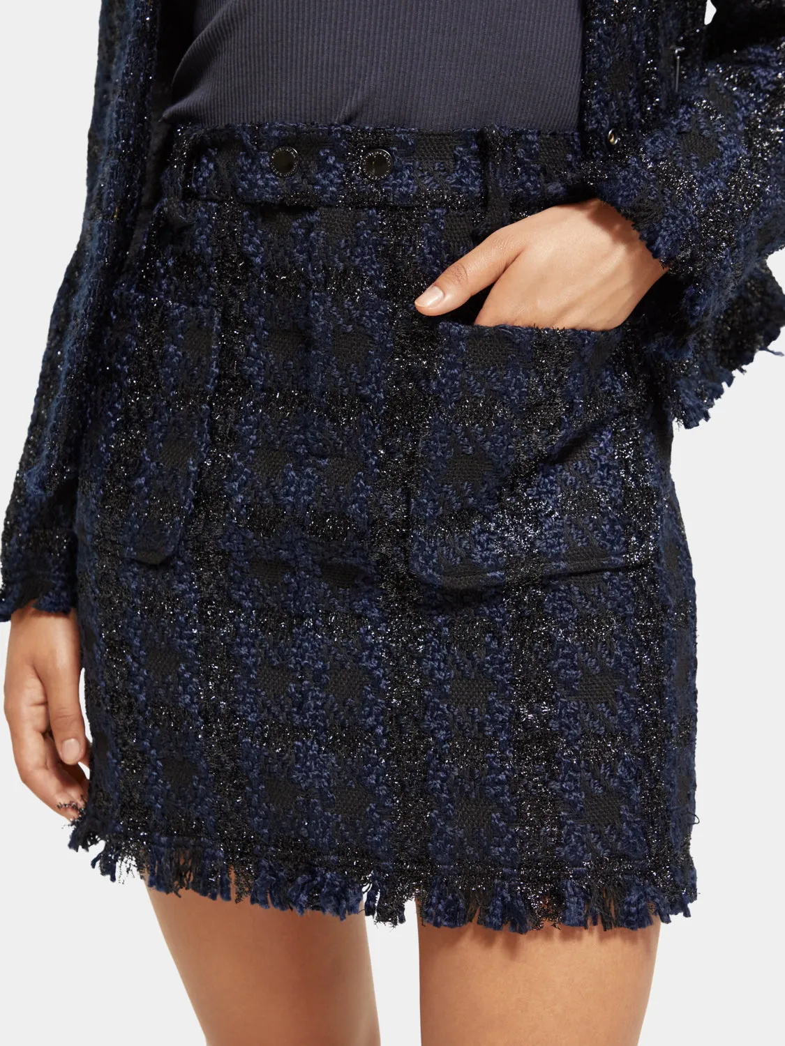 Boucle tweed check mini skirt