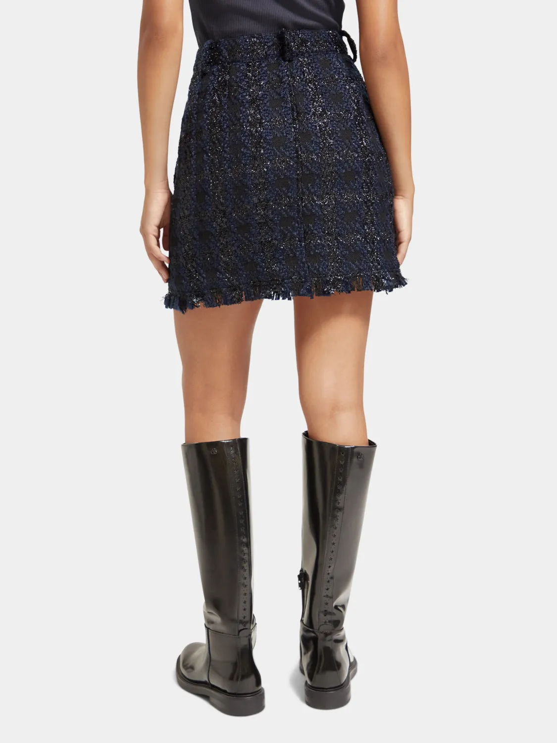 Boucle tweed check mini skirt