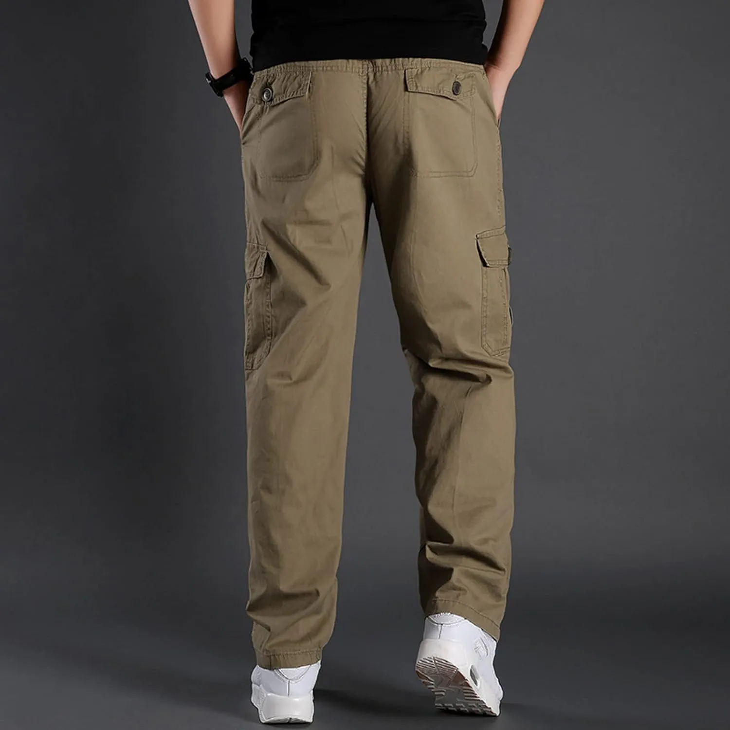 Cargo Pants for Men,Men's Cotton Linen Pants Elastic Lightweight Drawstring Waist Pants Fall Cargo Pants with Pockets
