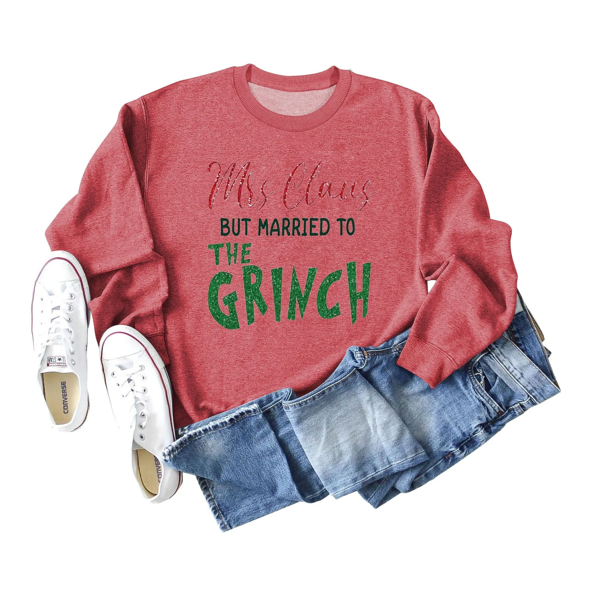 Christmas Women Sweatshirt Cute Printed Funny Shirt Casual Long Sleeve Pullover Tops