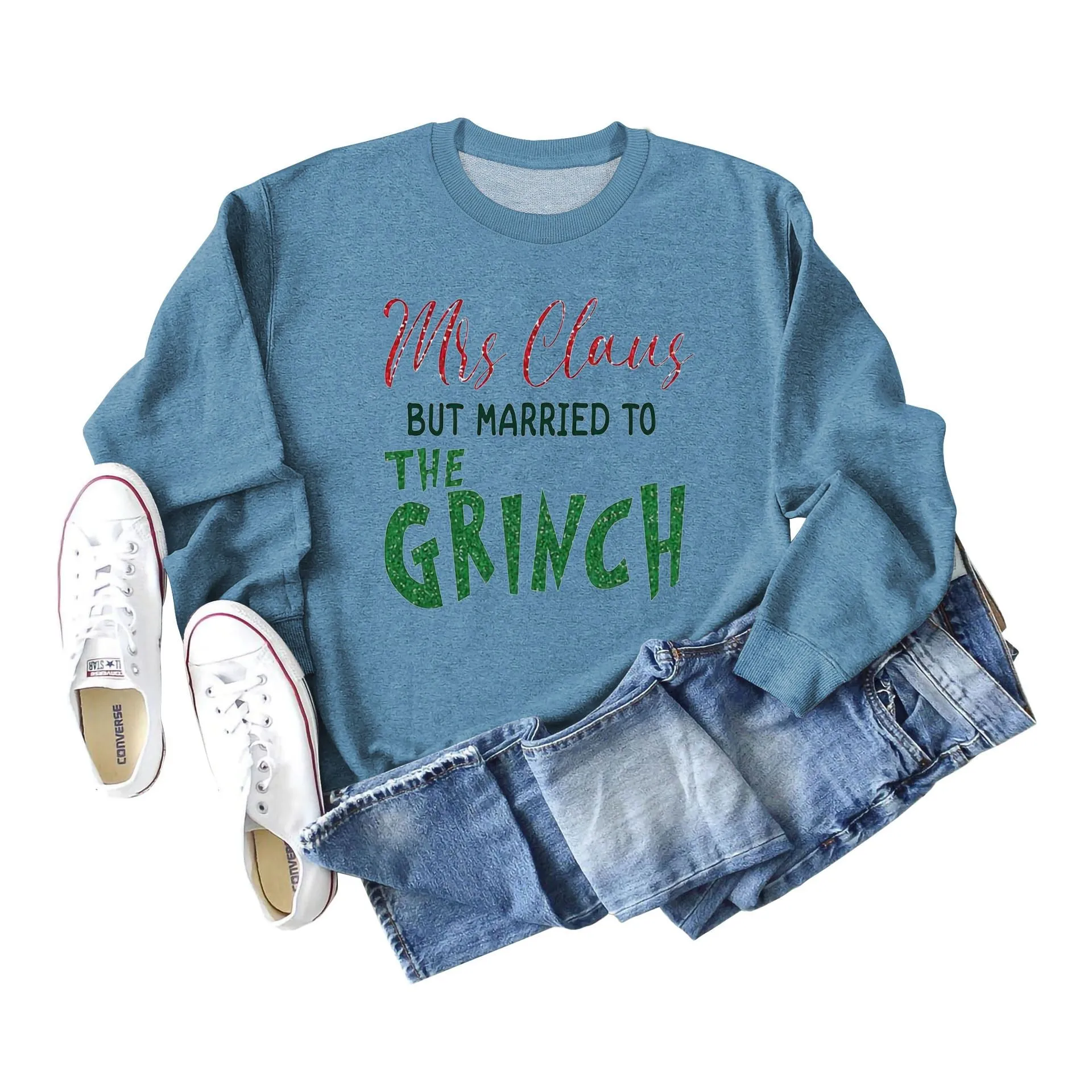 Christmas Women Sweatshirt Cute Printed Funny Shirt Casual Long Sleeve Pullover Tops