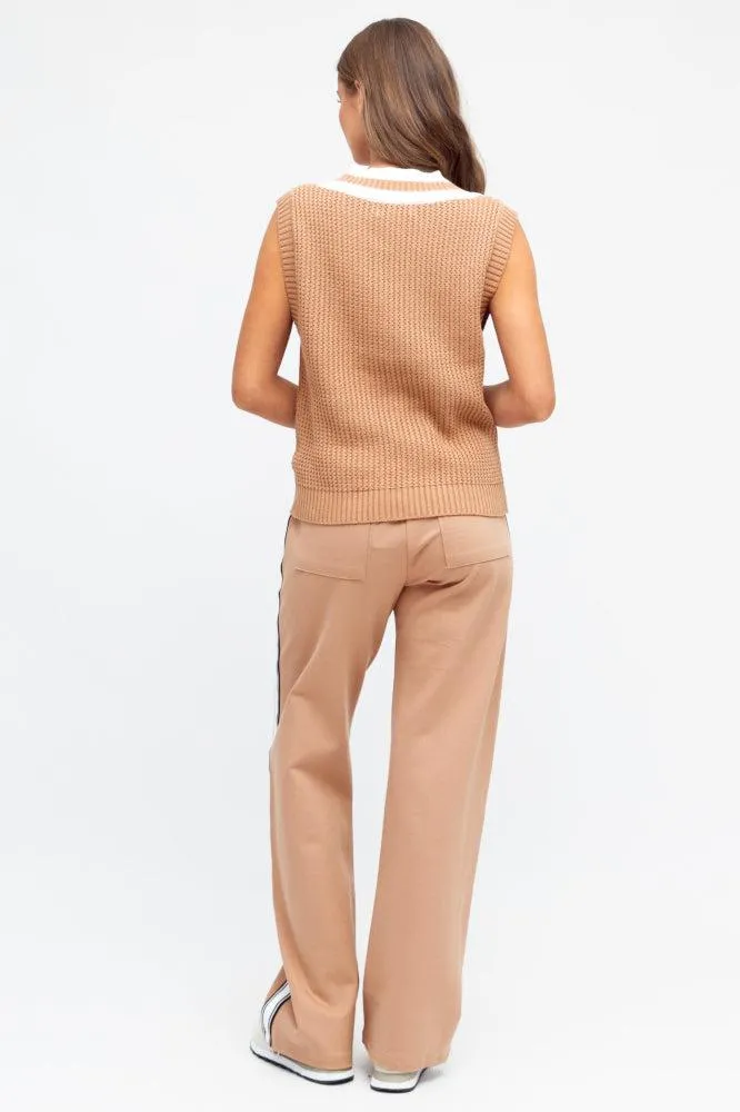 Ebby and I V Neck Knit Vest Beige
