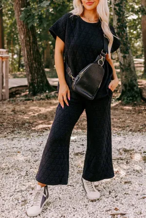 Emory Quilted Wide Leg Pants Set - Black