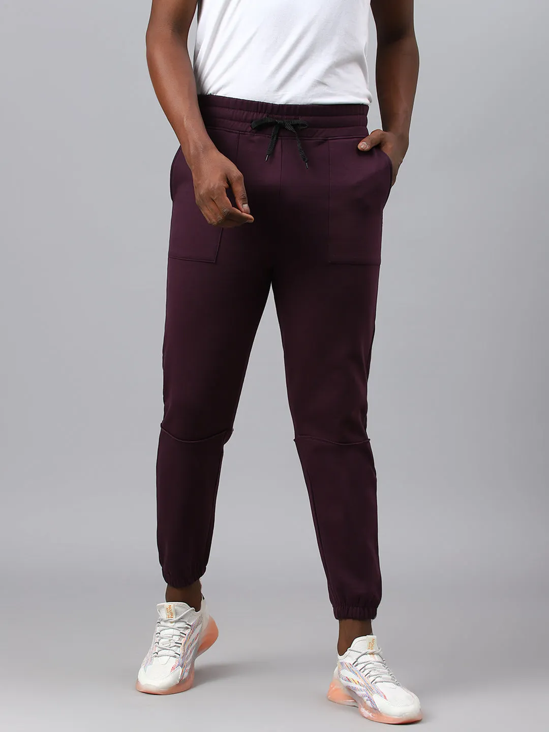 Fitkin Men Purple Cargo Fleece Jogger