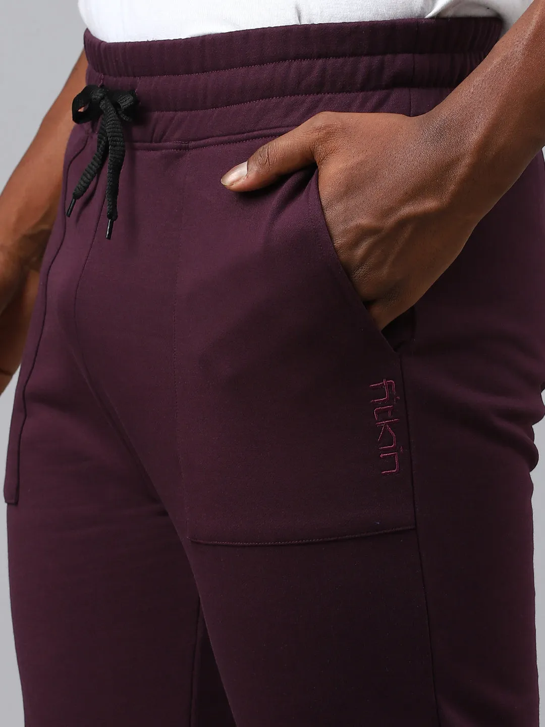 Fitkin Men Purple Cargo Fleece Jogger