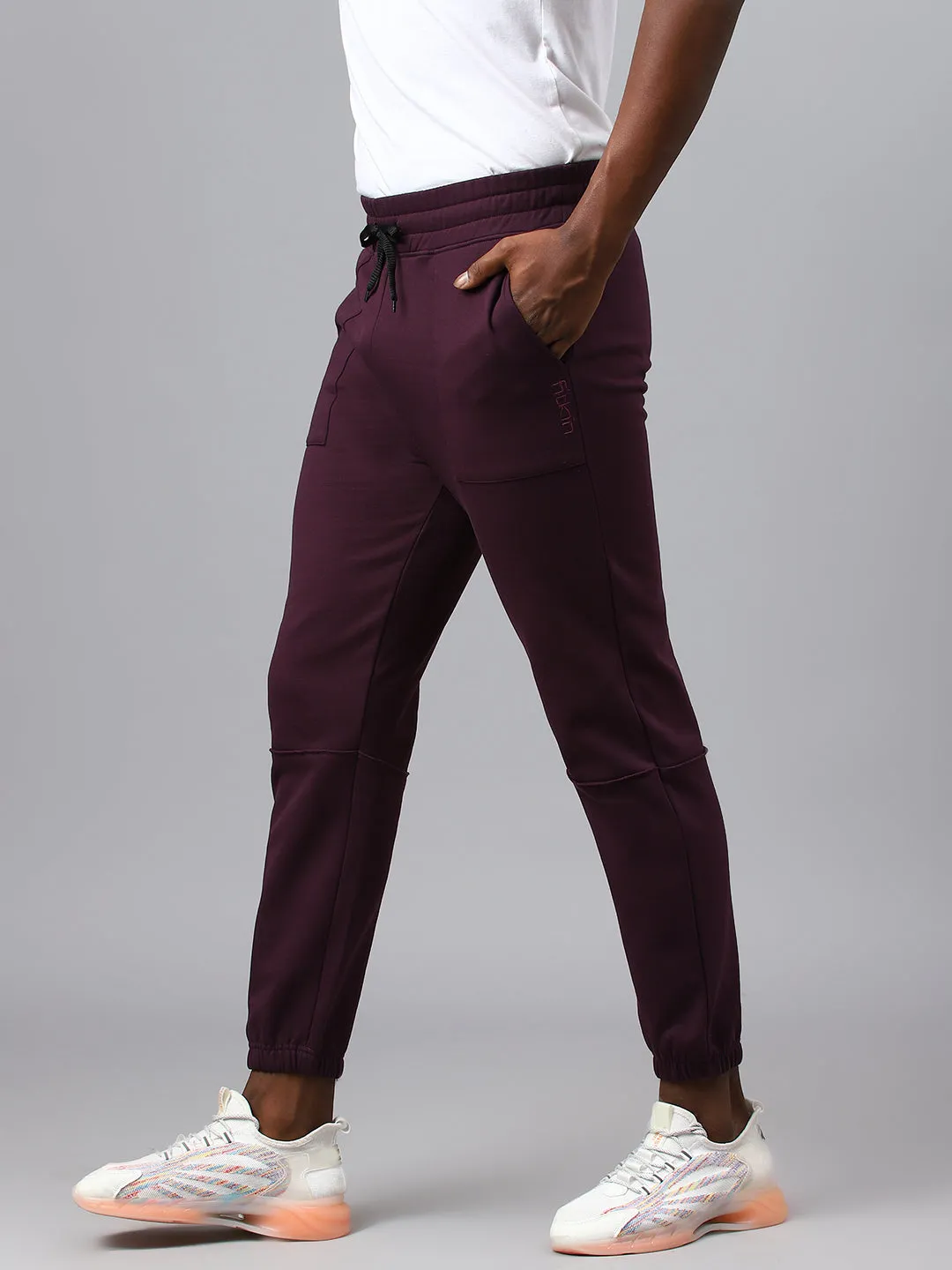 Fitkin Men Purple Cargo Fleece Jogger
