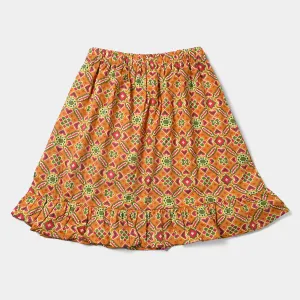 Girls Cotton Poplin Short Skirt Ikat Pattern-Mustard
