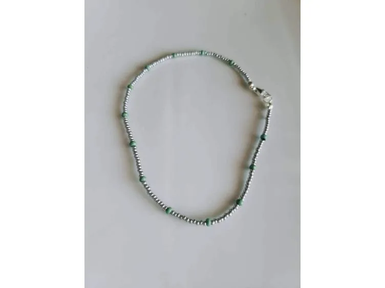 Green and Silver beaded anklet