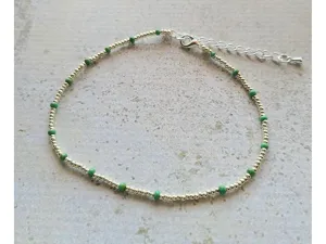 Green and Silver beaded anklet