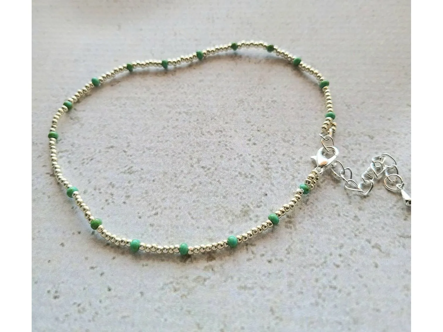 Green and Silver beaded anklet
