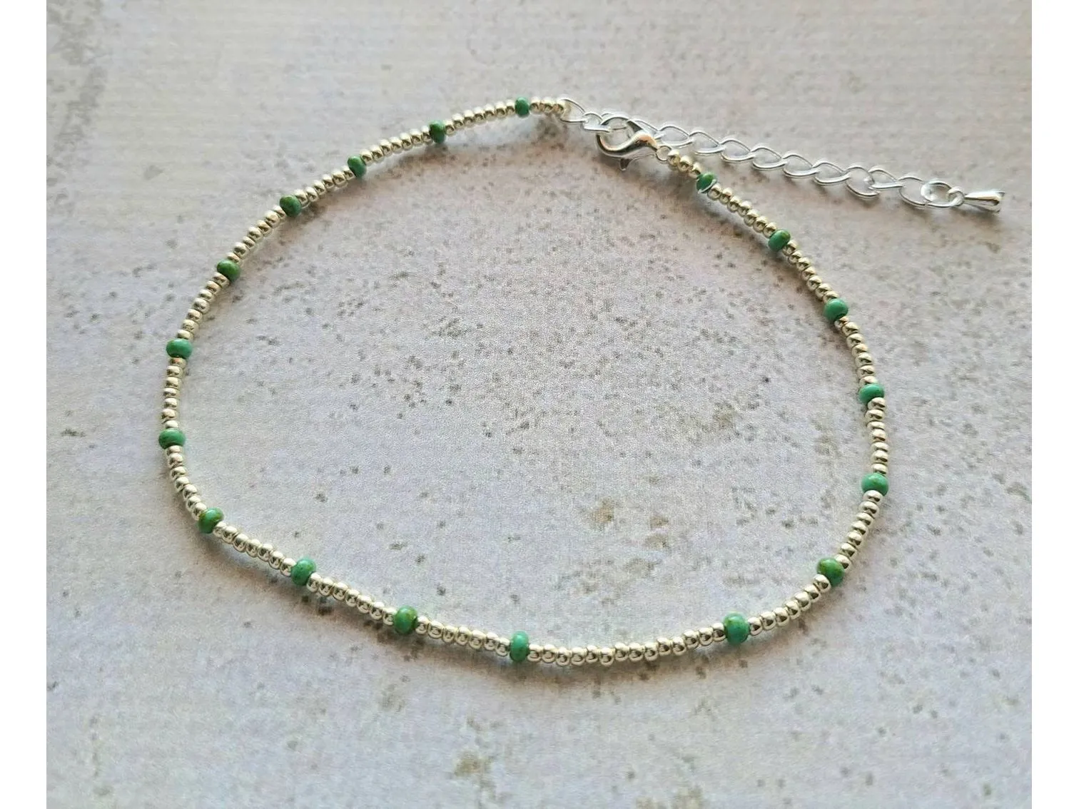 Green and Silver beaded anklet