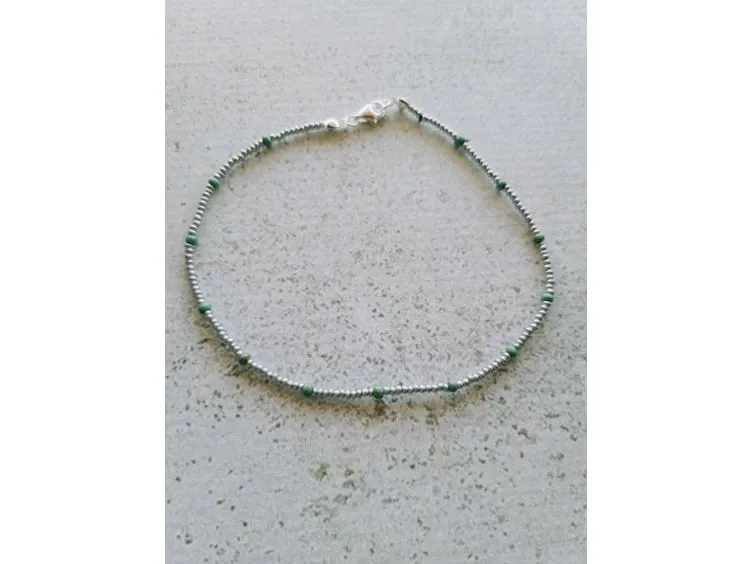 Green and Silver beaded anklet