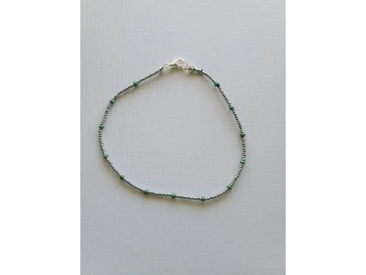 Green and Silver beaded anklet