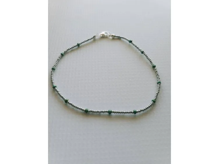 Green and Silver beaded anklet