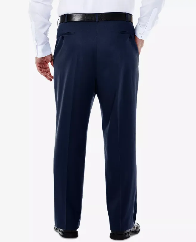 Haggar Men's Big & Tall No Iron Khaki Dress Pants Dark Blue 46 x 30