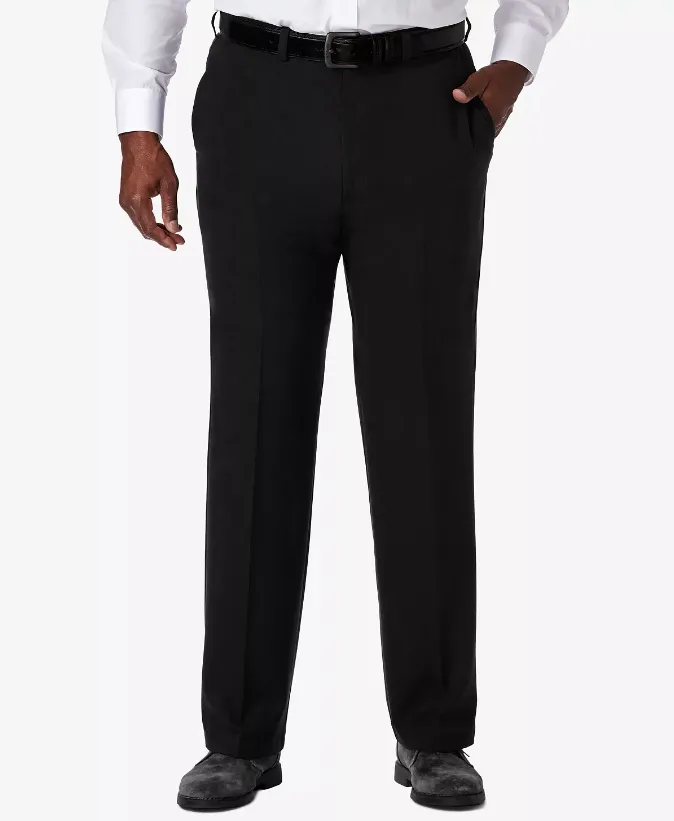 Haggar Mens Classic fit Casual Pants 46 / 30 Black Solid