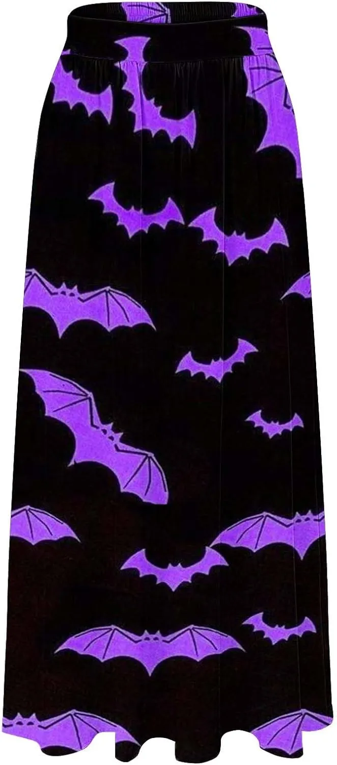 Halloween Tutu for Women High Waist Party Beach Pocket Long Maxi Skirt Halloween Party Hippie Clothes for Women