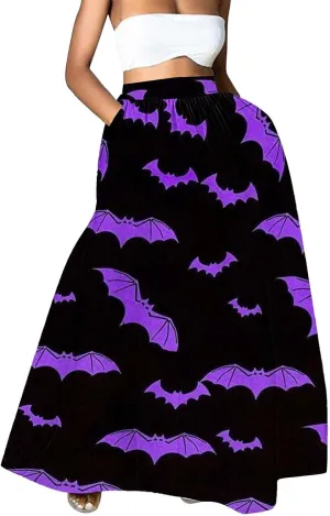 Halloween Tutu for Women High Waist Party Beach Pocket Long Maxi Skirt Halloween Party Hippie Clothes for Women