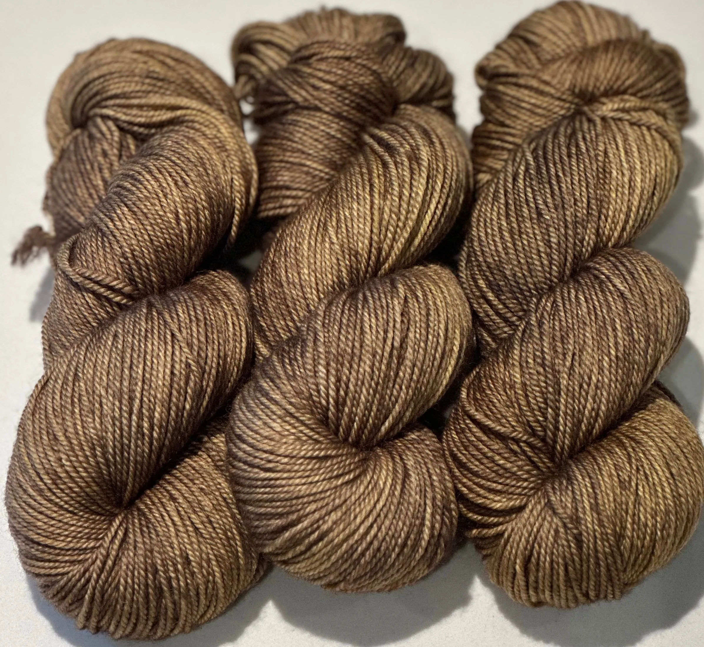 Hand Dyed Yarn "Medallion" Khaki Brown Chestnut Green Olive Bronze Caramel Merino DK Superwash 243yds 100g