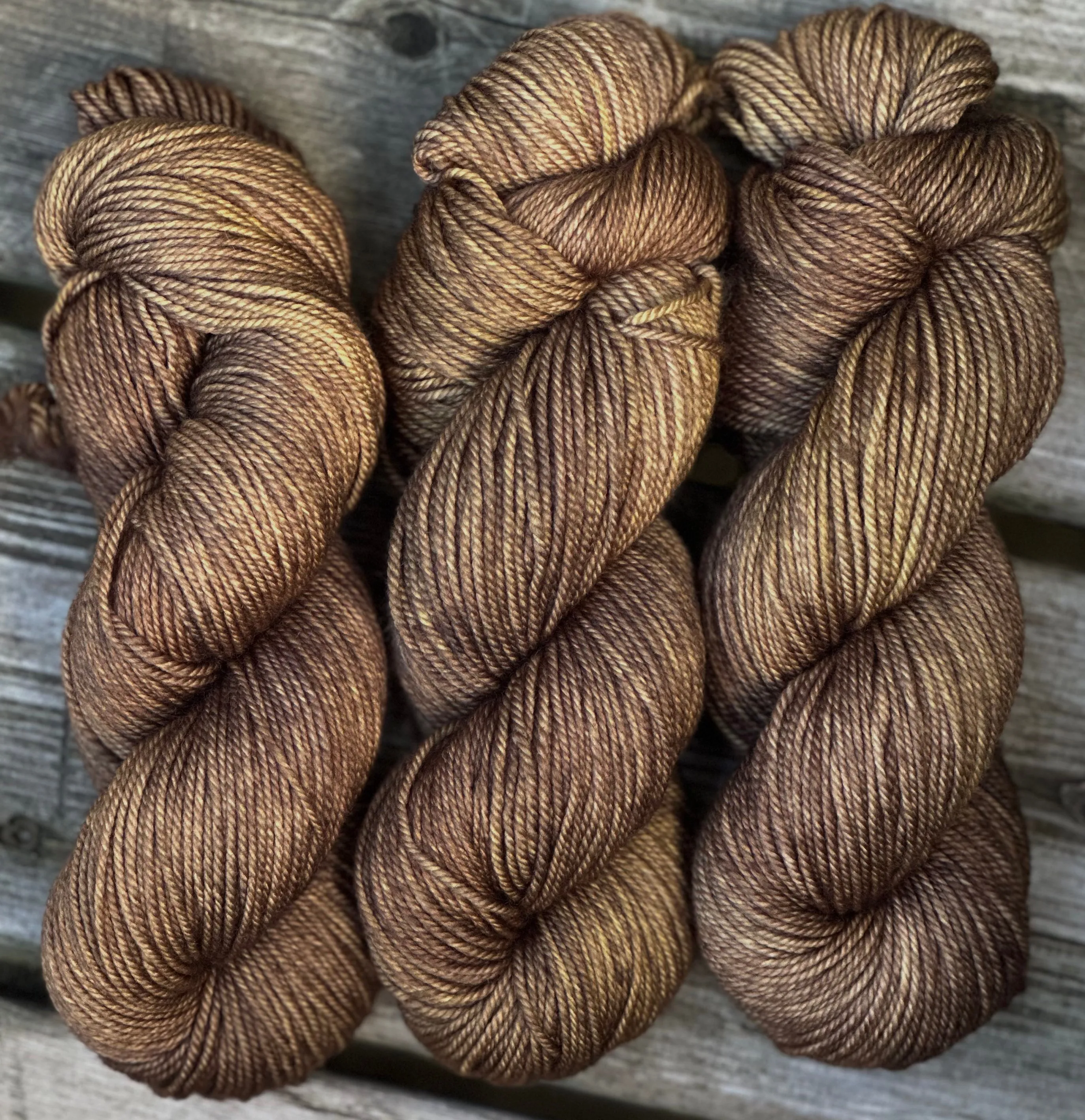 Hand Dyed Yarn "Medallion" Khaki Brown Chestnut Green Olive Bronze Caramel Merino DK Superwash 243yds 100g