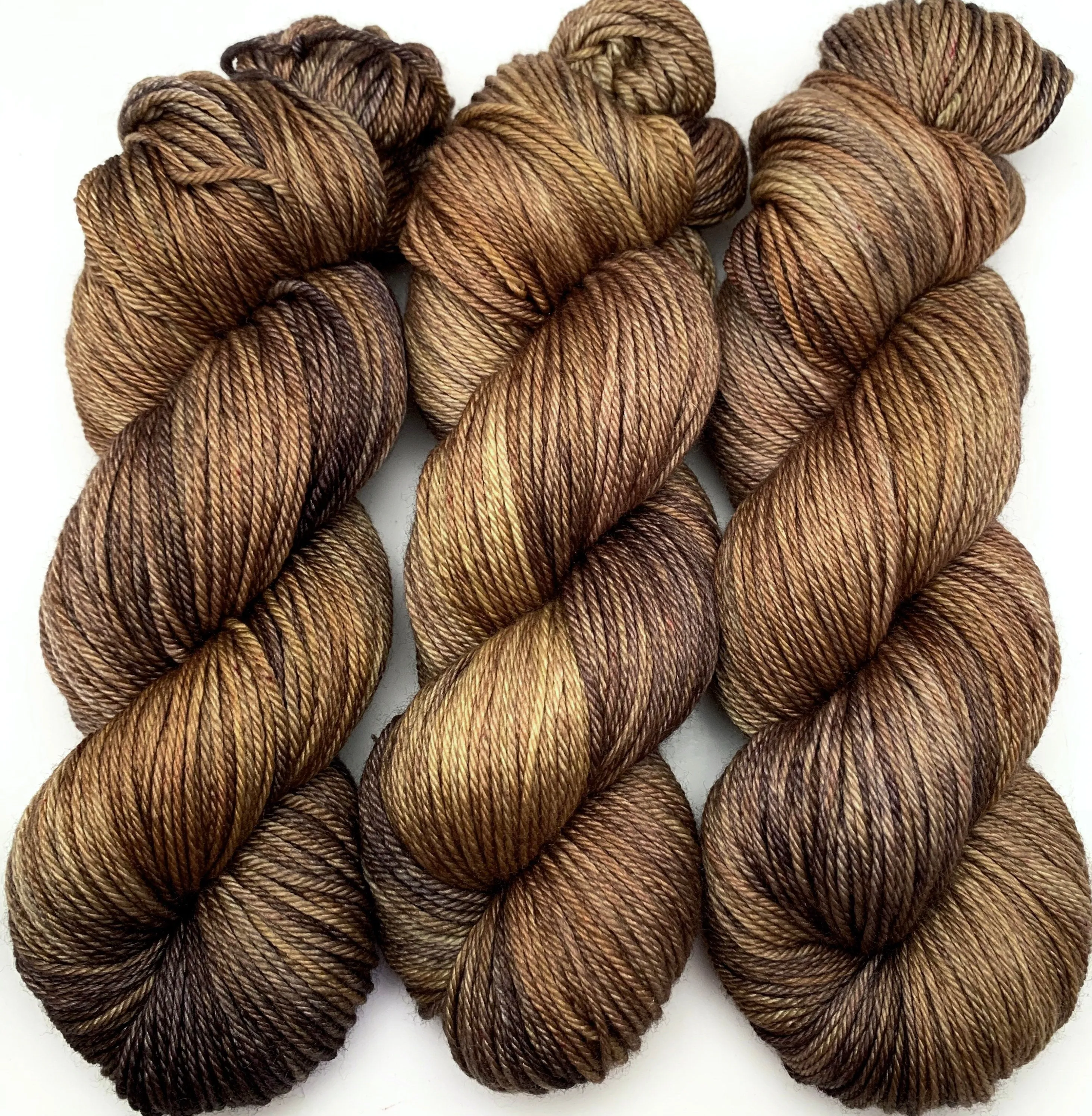 Hand Dyed Yarn "Medallion" Khaki Brown Chestnut Green Olive Bronze Caramel Merino DK Superwash 243yds 100g