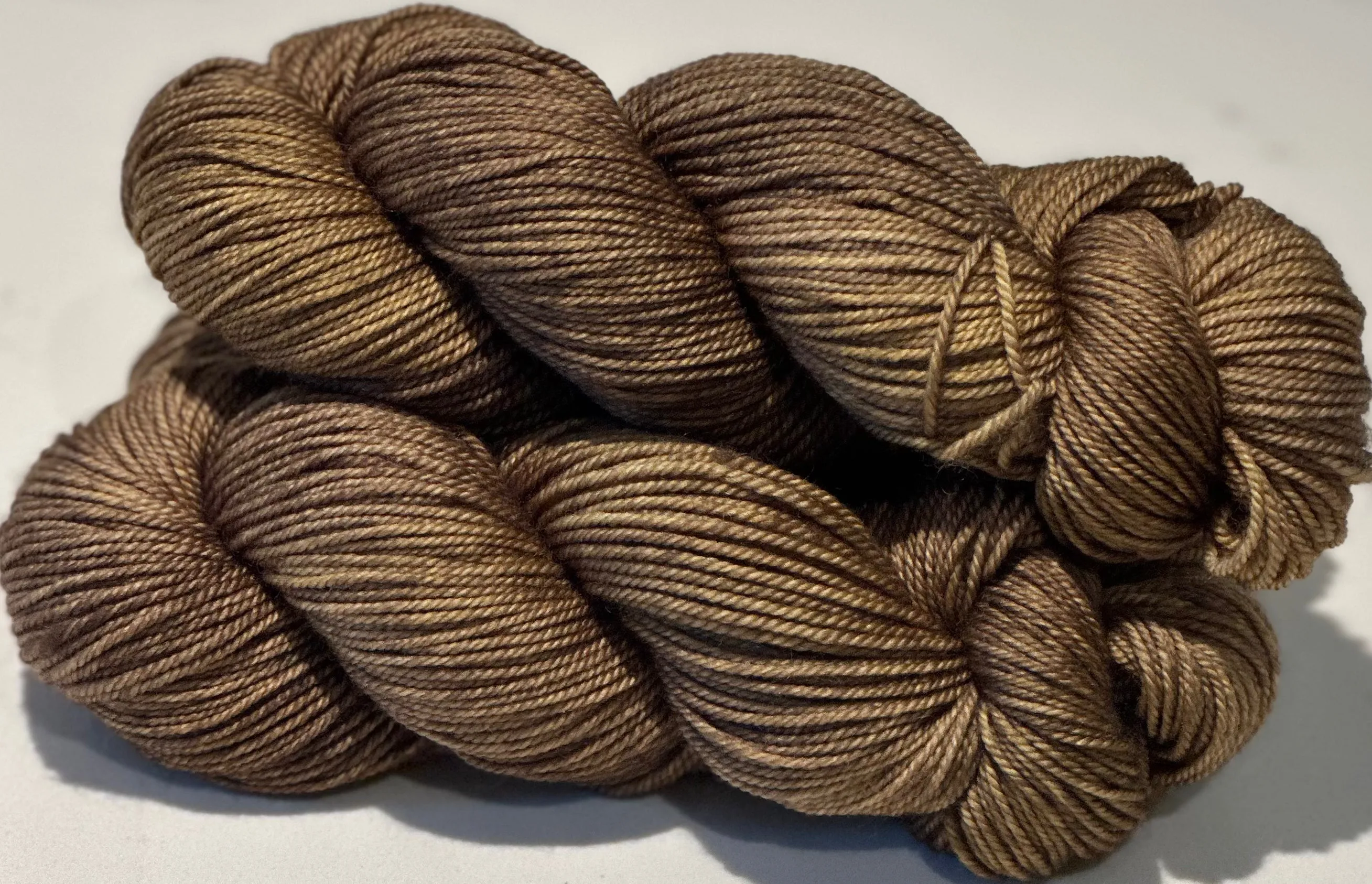 Hand Dyed Yarn "Medallion" Khaki Brown Chestnut Green Olive Bronze Caramel Merino DK Superwash 243yds 100g