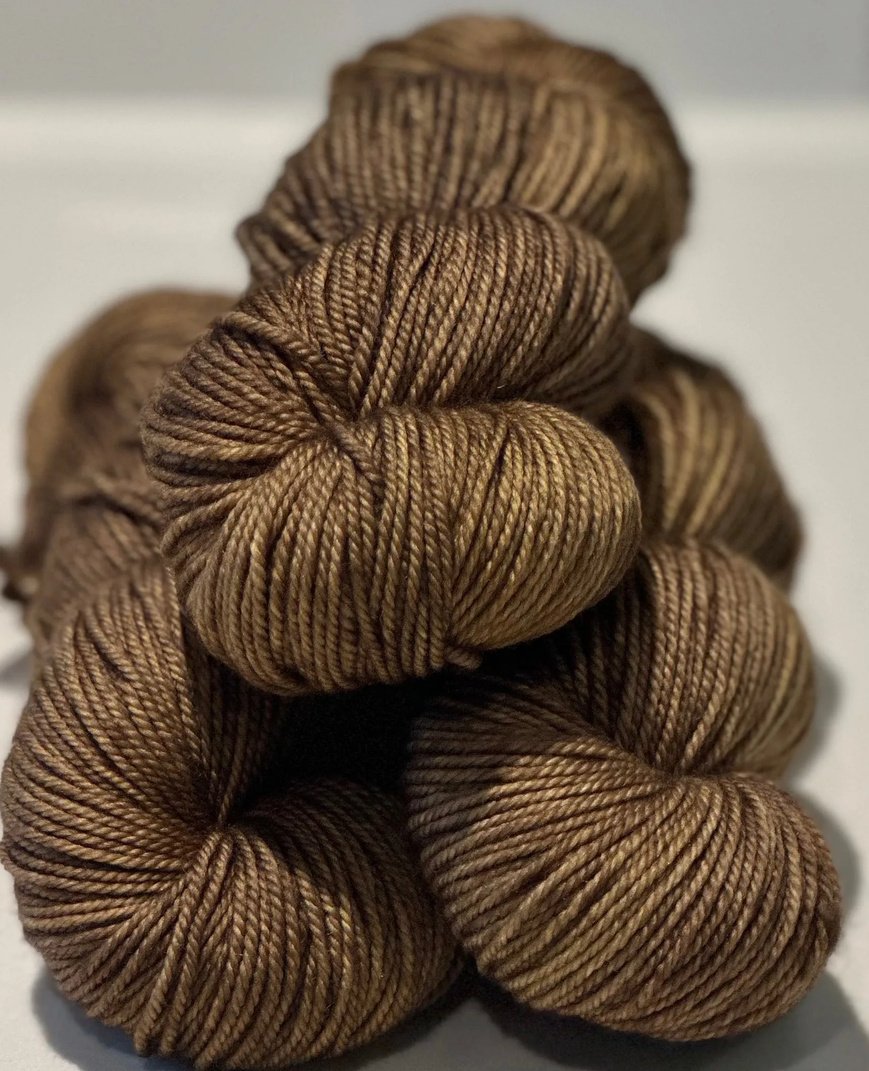 Hand Dyed Yarn "Medallion" Khaki Brown Chestnut Green Olive Bronze Caramel Merino DK Superwash 243yds 100g