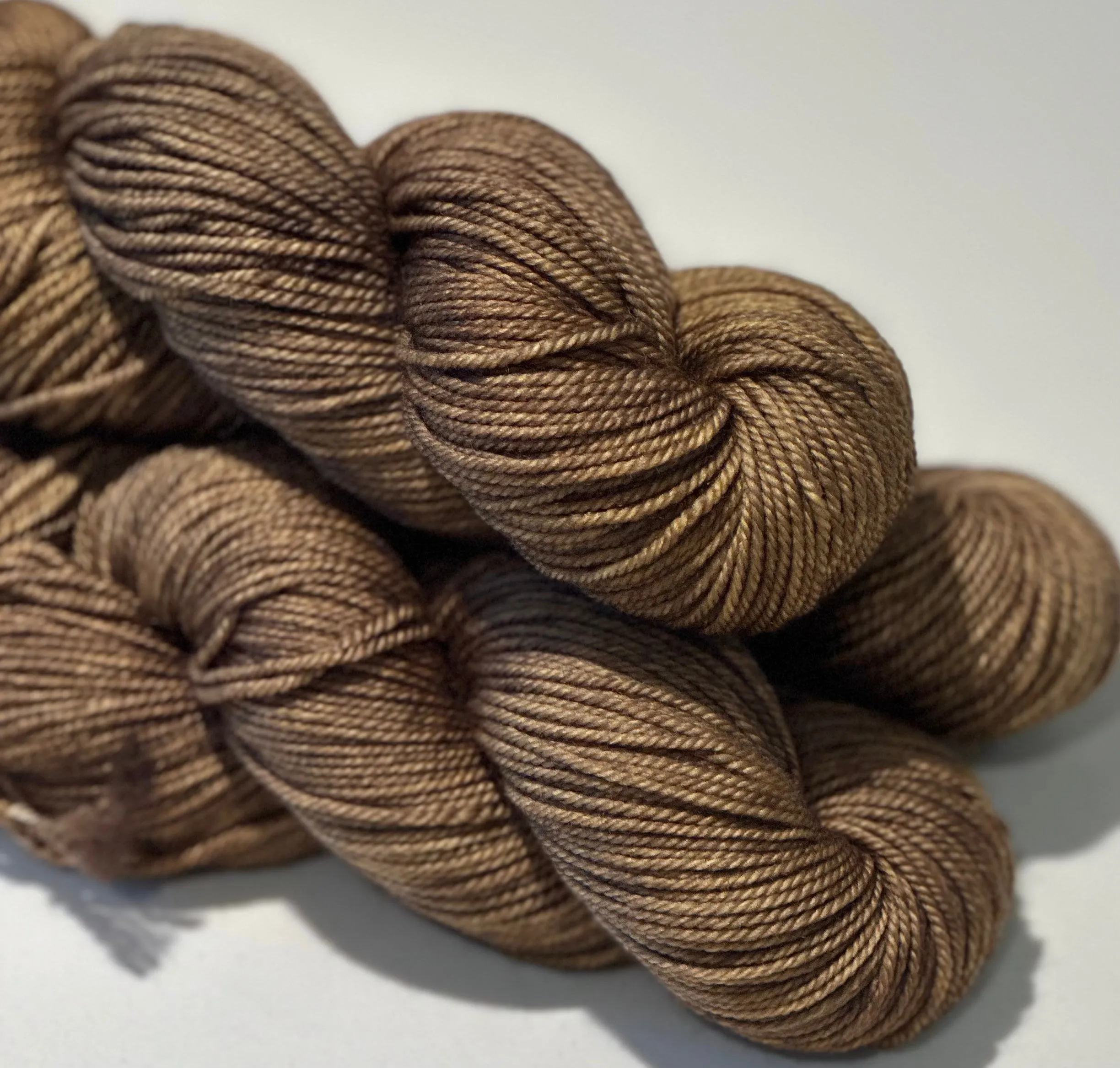 Hand Dyed Yarn "Medallion" Khaki Brown Chestnut Green Olive Bronze Caramel Merino DK Superwash 243yds 100g