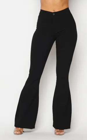 High Waisted Stretchy Bell Bottom Jeans - Black