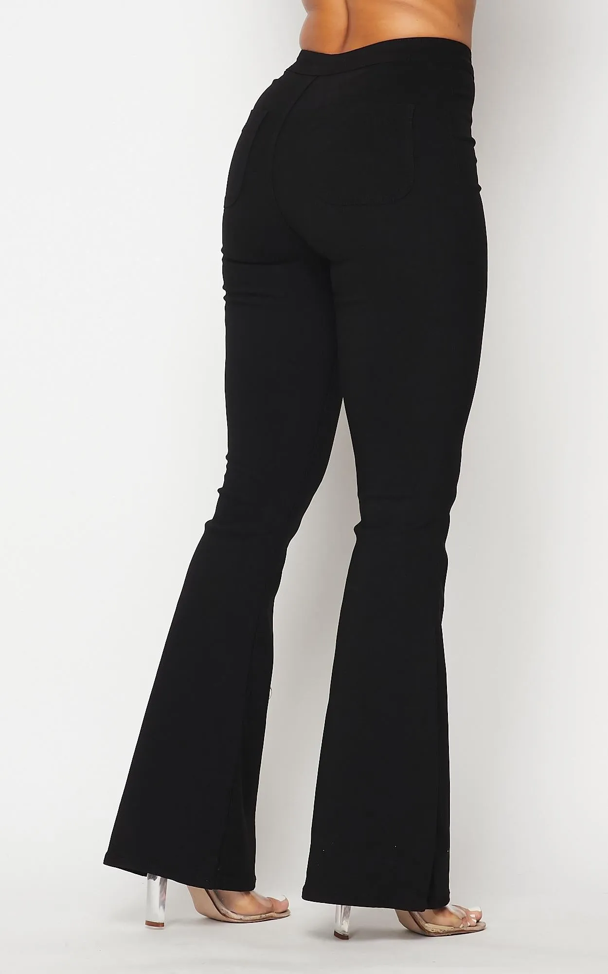 High Waisted Stretchy Bell Bottom Jeans - Black