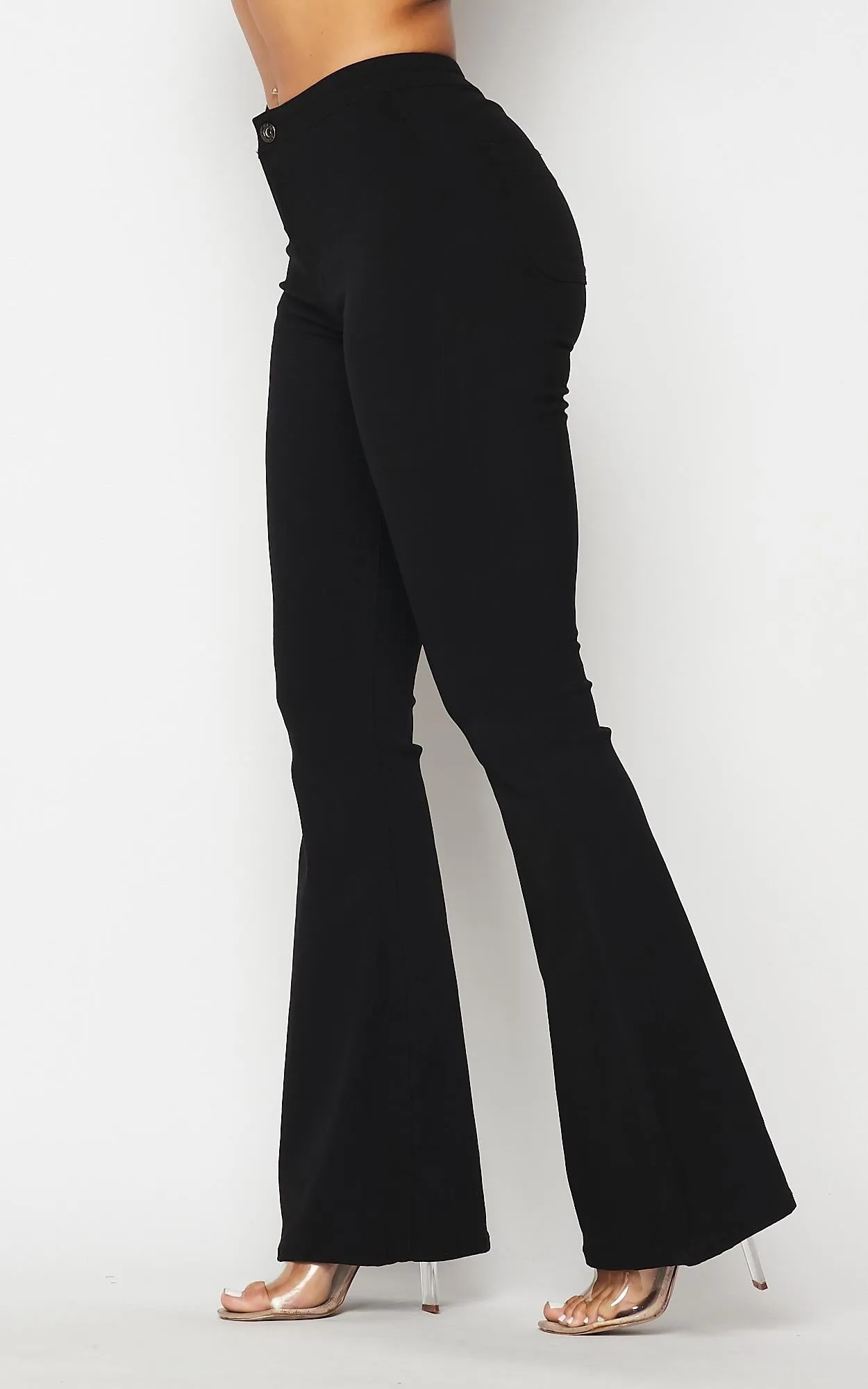 High Waisted Stretchy Bell Bottom Jeans - Black