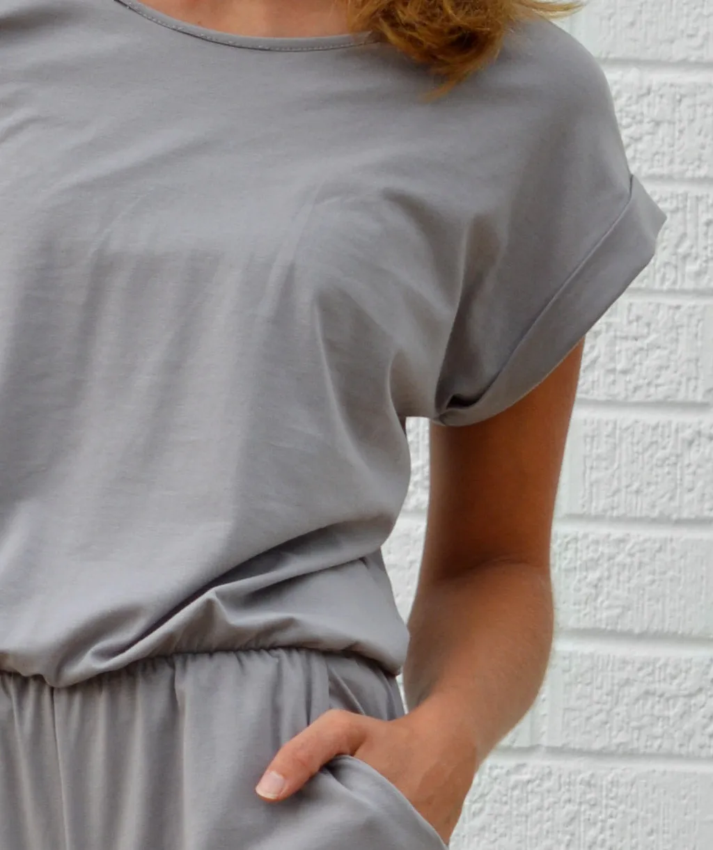 ISA rolled cuff romper in Cool Grey