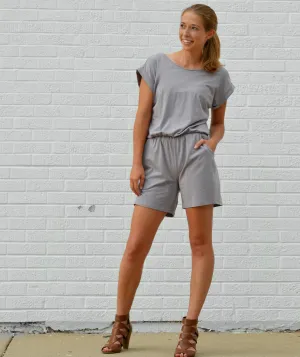 ISA rolled cuff romper in Cool Grey