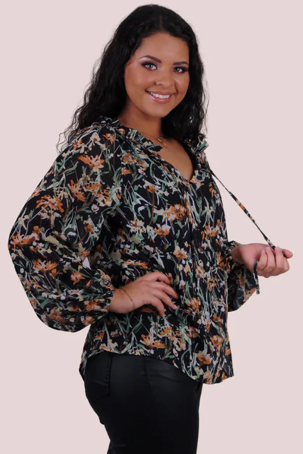 La Sofia Mirabella Top Botanical Bliss Black Floral S