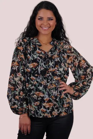 La Sofia Mirabella Top Botanical Bliss Black Floral S