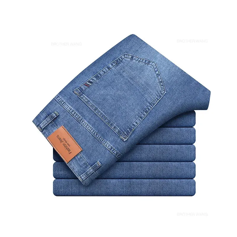 Men's Elastic Cotton Jeans Fashion Gray Comfortable Business Straight Casual Pants