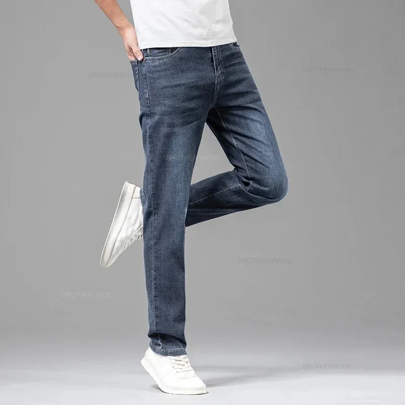 Men's Elastic Cotton Jeans Fashion Gray Comfortable Business Straight Casual Pants