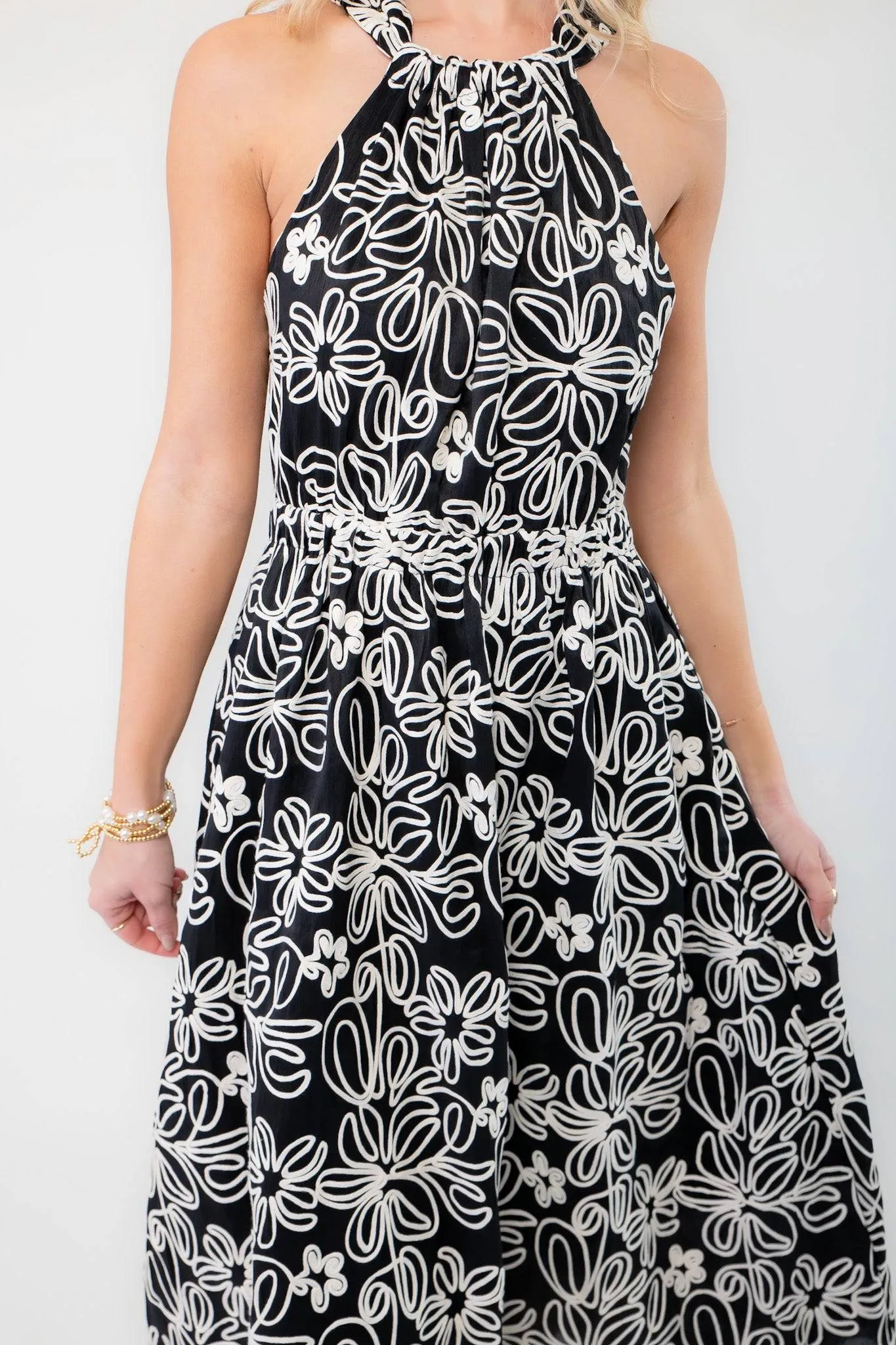 Midnight Floral Halter Midi Dress