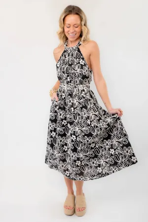 Midnight Floral Halter Midi Dress