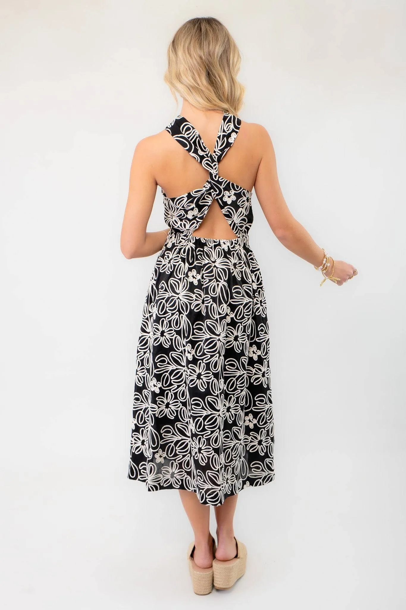 Midnight Floral Halter Midi Dress