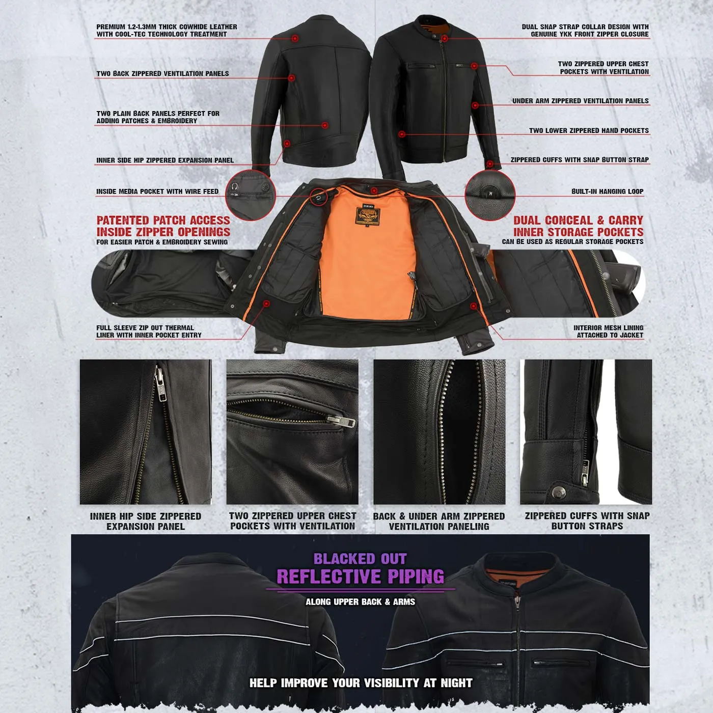 Milwaukee Leather MLM1551 Men's Black Cool-Tec Leather Sporty