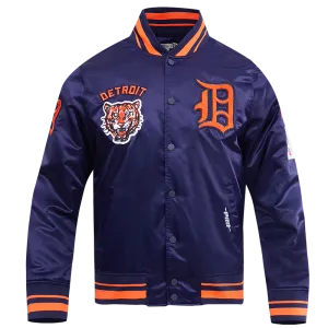 MLB DETROIT TIGERS RETRO CLASSIC MEN'S RIB SATIN JACKET (MIDNIGHT NAVY/ORANGE/MIDNIGHT NAVY)